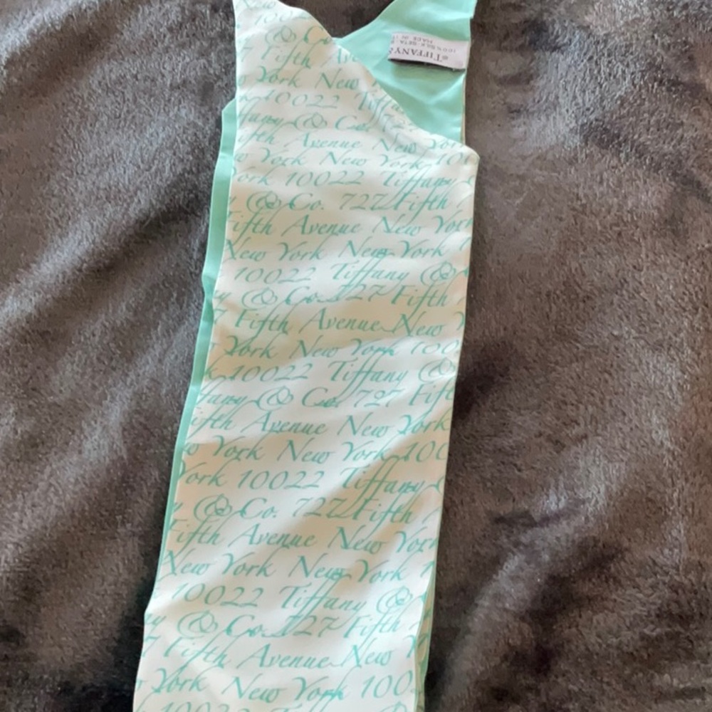 NWOT TIFFANY BLUE & WHITE SCRIPT SCARF tiffany blue other side4.25”w x54”approx
